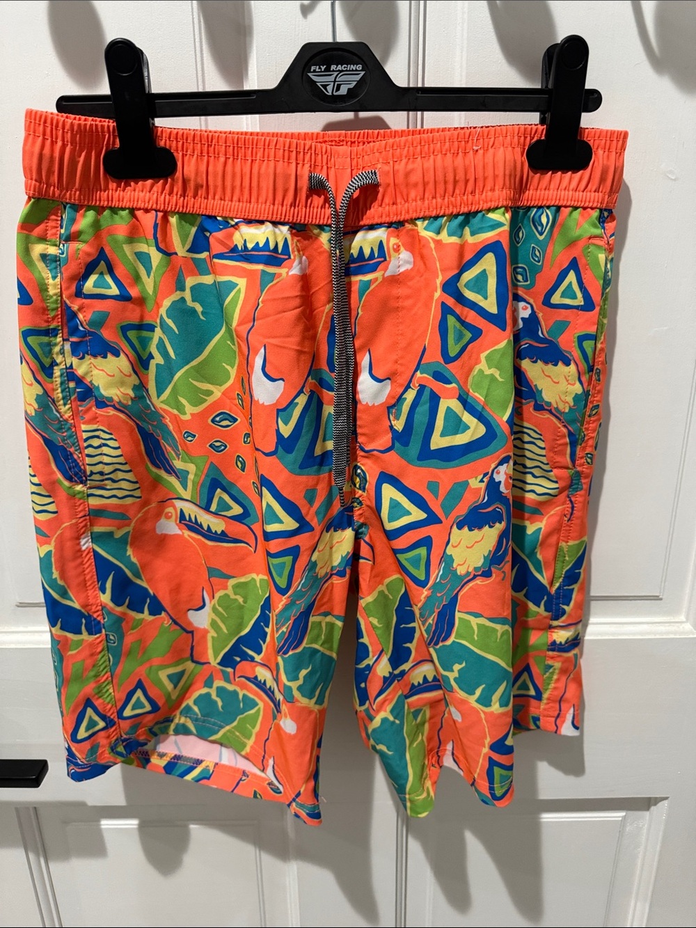 Men's Orange Tropical Parrot Swim Trunks